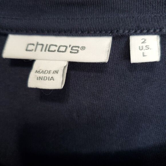 Chico’s Navy Cotton/Modal Floral Embroidered Balloon Sleeve Blouse Size 2 Large - Picture 3 of 6